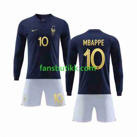 Fotballdrakt Frankrike Mbappé 10 Barn Hjemmetrøye World Cup 2022 Langermet